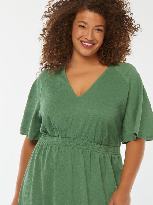 Vestido largo liso de punto gofrado - Kiabi