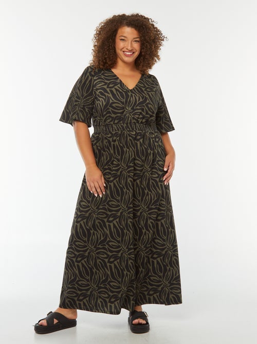 Vestido largo liso de punto gofrado - Kiabi
