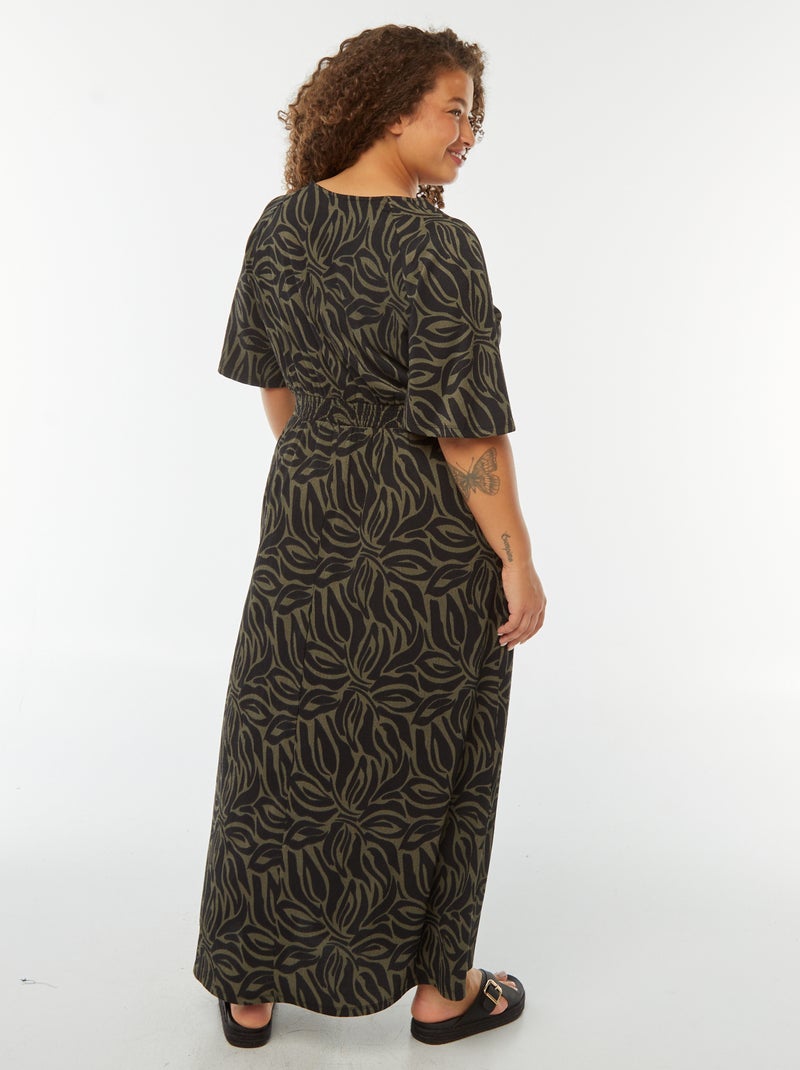 Vestido largo liso de punto gofrado Verde - Kiabi