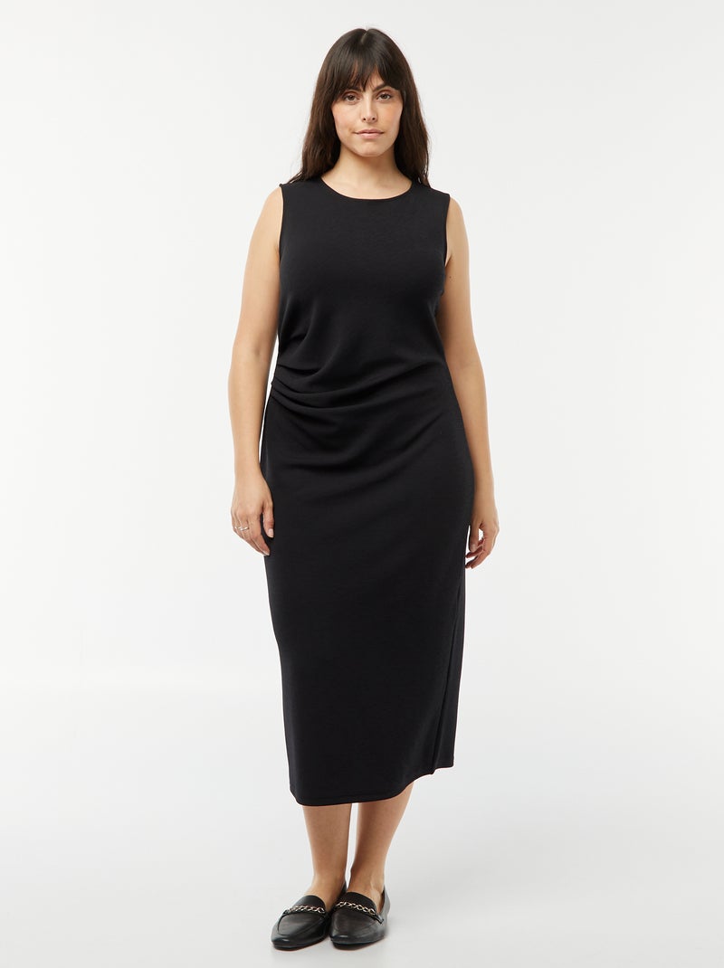 Vestido largo liso drapeado negro - Kiabi