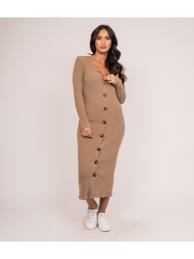 Vestido largo maille côtelée IVERNY Beige - Kiabi
