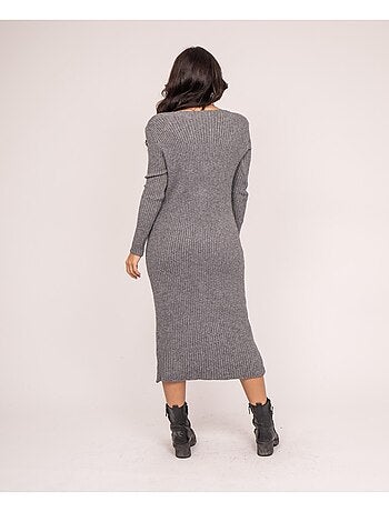 Vestido largo maille côtelée IVERNY