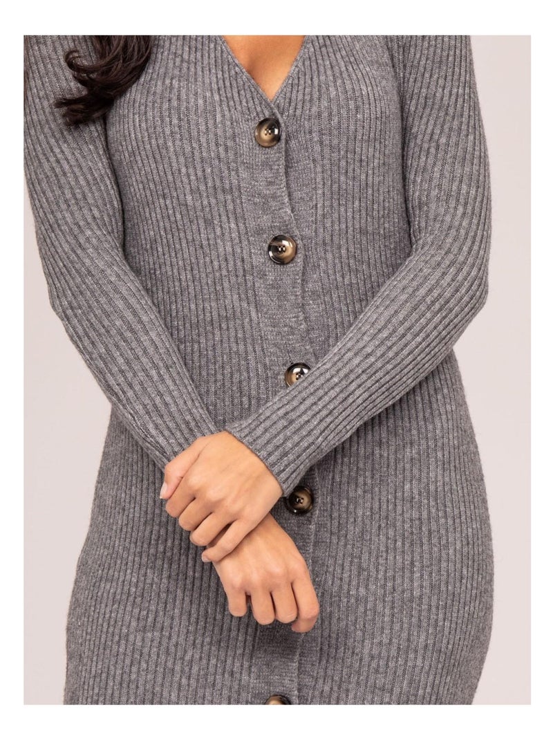 Vestido largo maille côtelée IVERNY Gris jaspeado - Kiabi