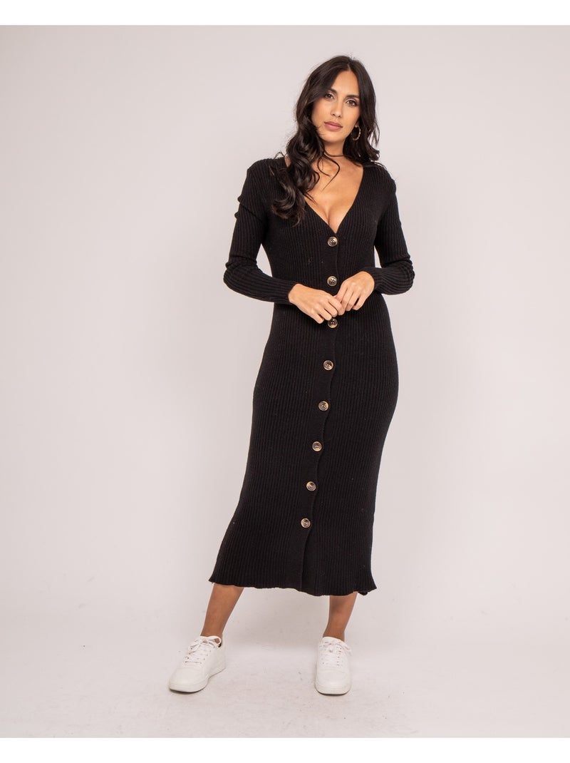 Vestido largo maille côtelée IVERNY Negro - Kiabi