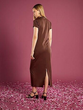 Vestido largo manga corta liso
