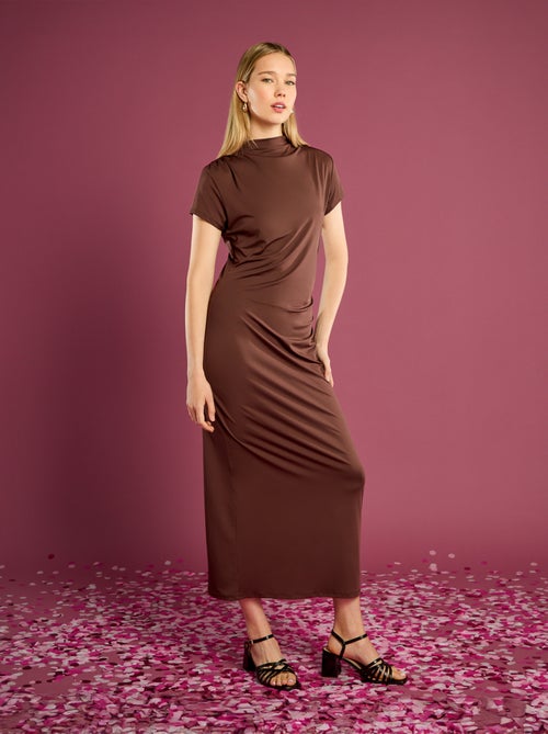 Vestido largo manga corta liso - Kiabi