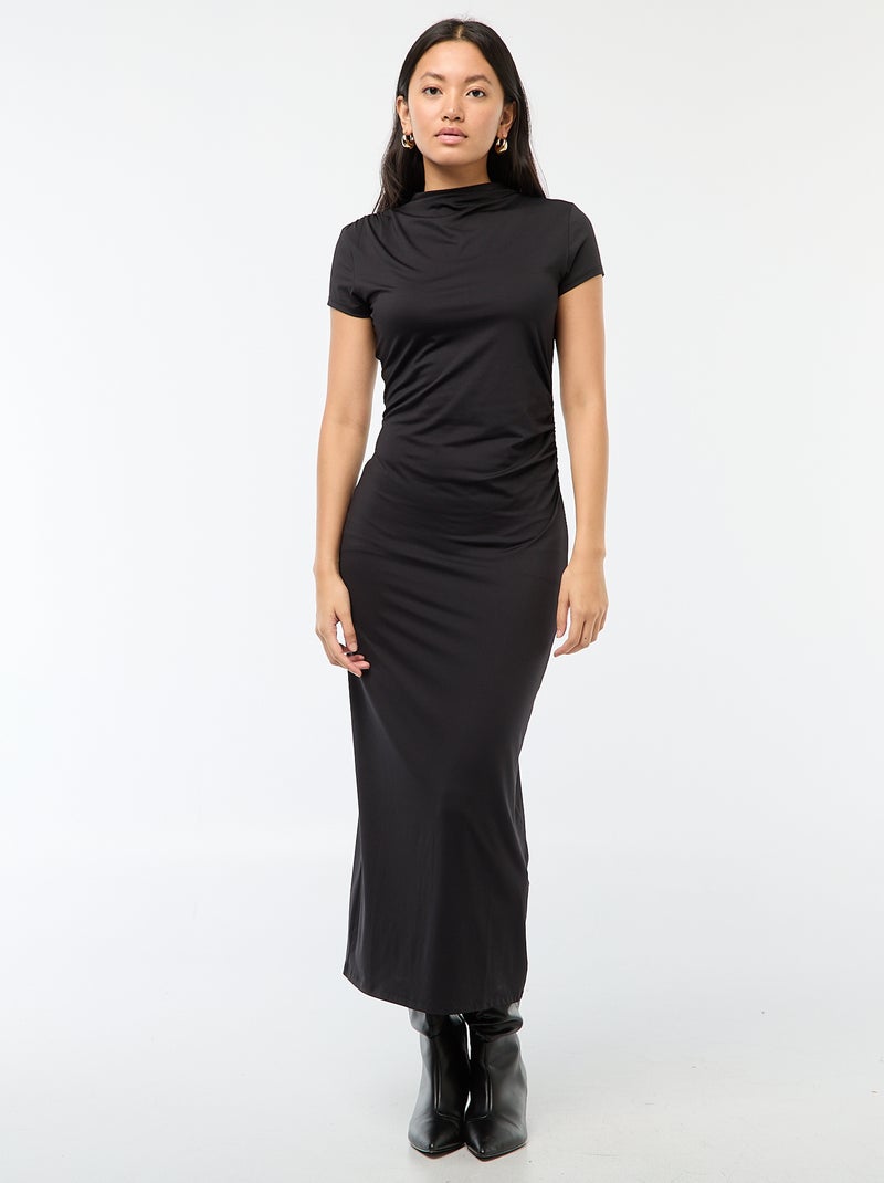 Vestido largo manga corta liso Negro - Kiabi