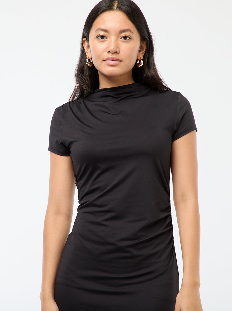 Vestido largo manga corta liso Negro - Kiabi