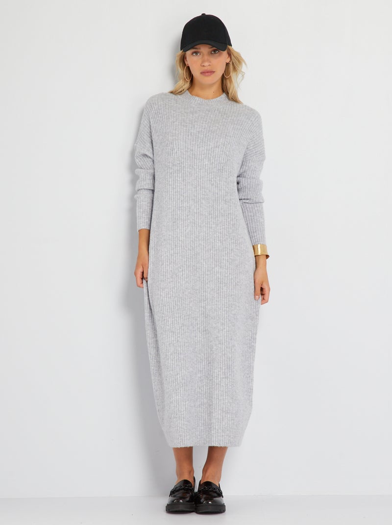 Vestido largo oversize de canalé GRIS - Kiabi