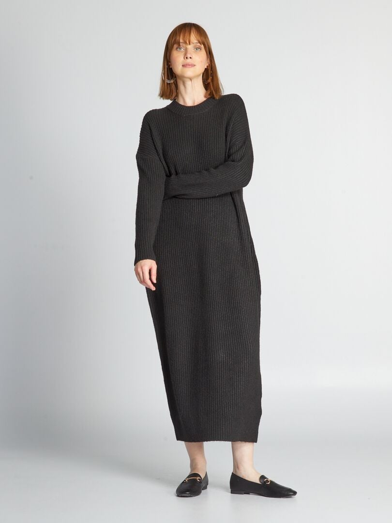 Vestido largo oversize de canalé NEGRO - Kiabi