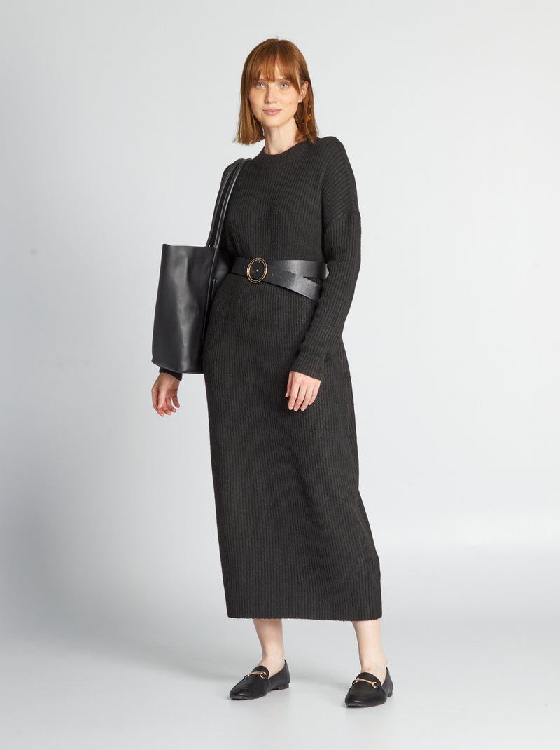 Vestido largo oversize de canalé NEGRO - Kiabi