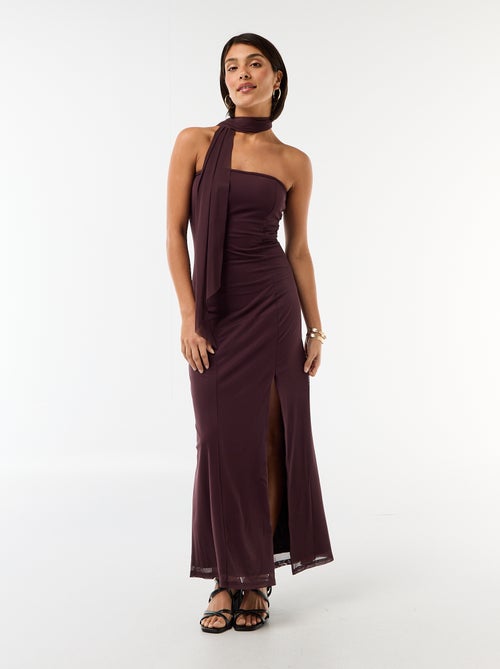 Vestido largo palabra de honor con bufanda - Kiabi