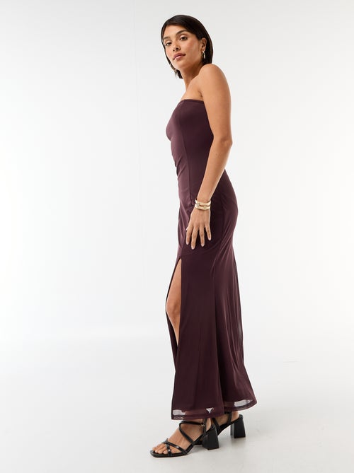 Vestido largo palabra de honor con bufanda - Kiabi