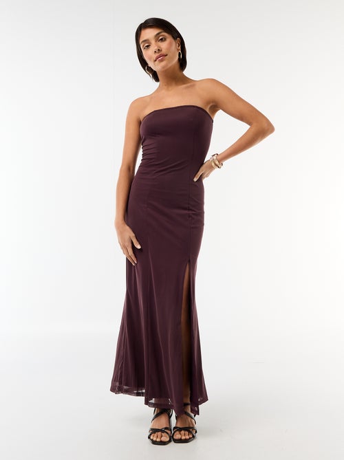 Vestido largo palabra de honor con bufanda - Kiabi