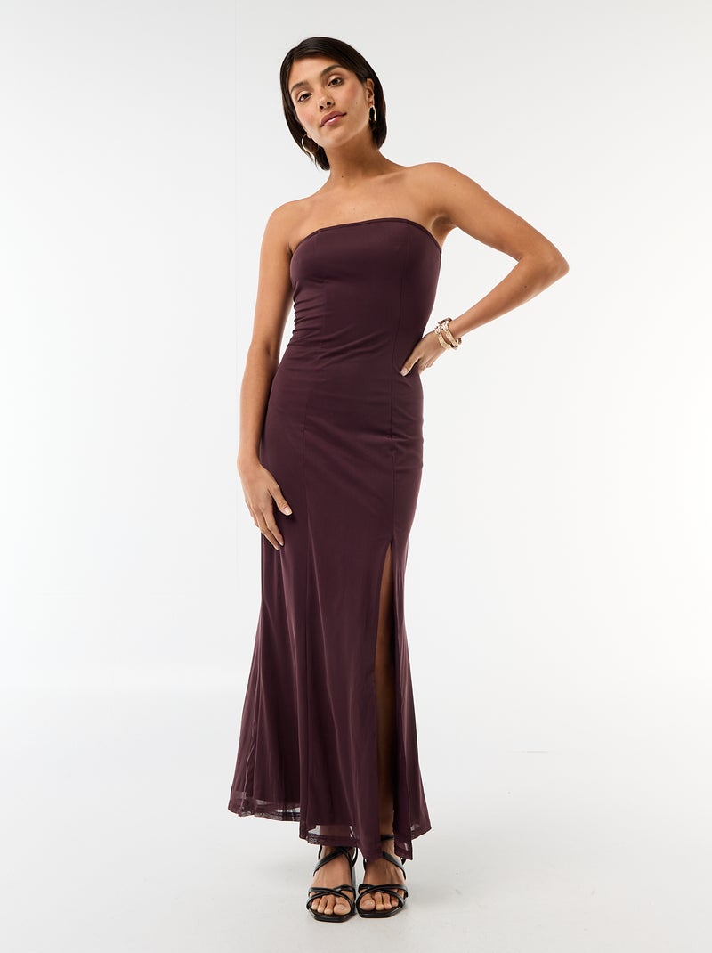 Vestido largo palabra de honor con bufanda Purpura - Kiabi