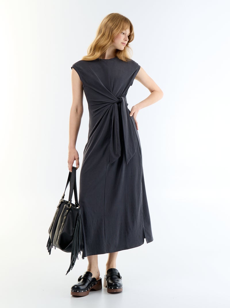 Vestido largo para anudar Negro - Kiabi