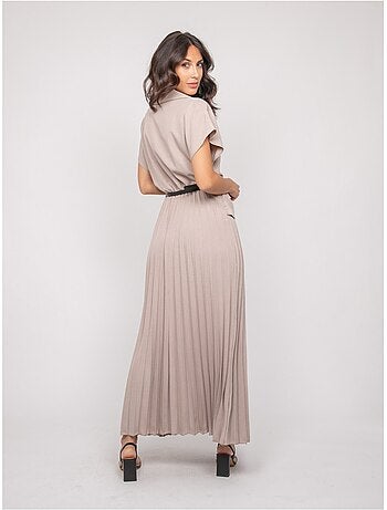 Vestido largo plisado con cinturón INARA