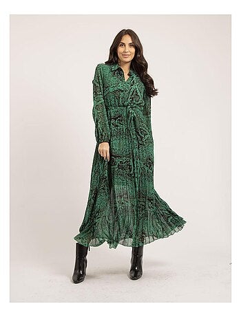 Vestido largo plisado con motivos INASSIA