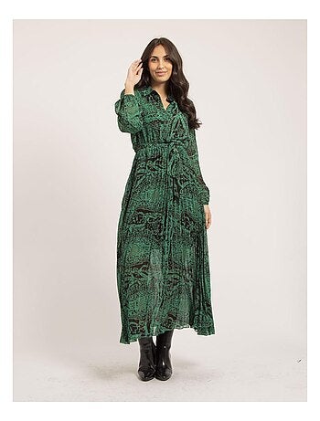 Vestido largo plisado con motivos INASSIA