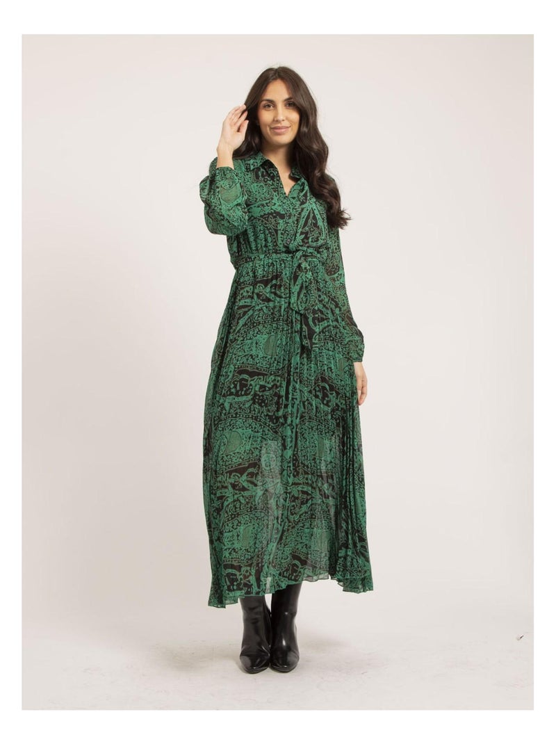 Vestido largo plisado con motivos INASSIA Verde - Kiabi