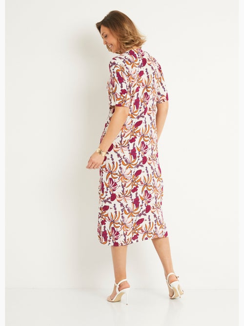 Vestido largo plisado estampado con escote en pico - AFIBEL - Kiabi