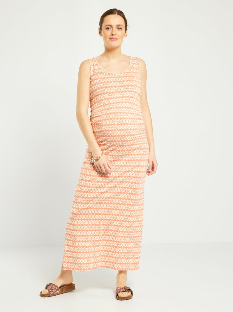 Vestido largo premamá de punto NARANJA - Kiabi