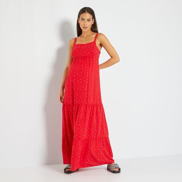Vestido largo premamá flores - ROJO - Kiabi - 22,00€