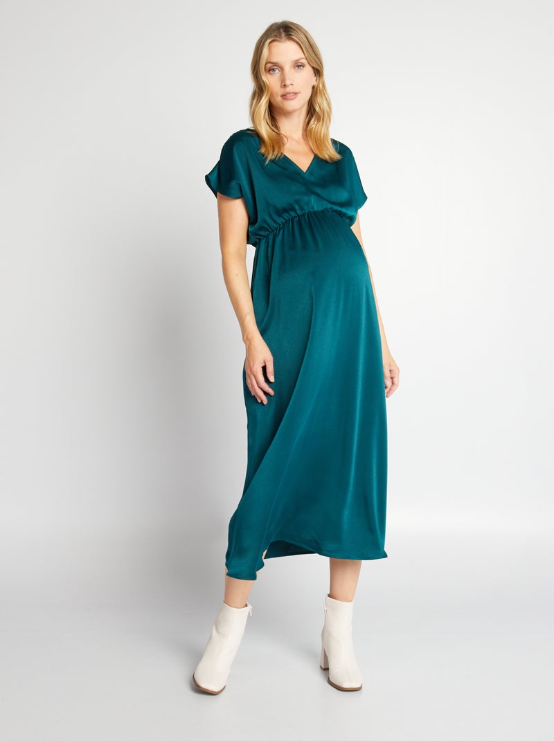 Vestido largo premamá satinado VERDE - Kiabi