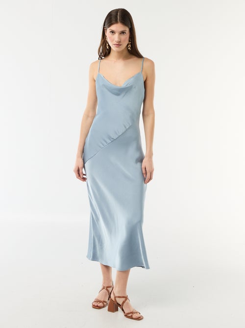 Vestido largo satinado de tirantes finos - Kiabi