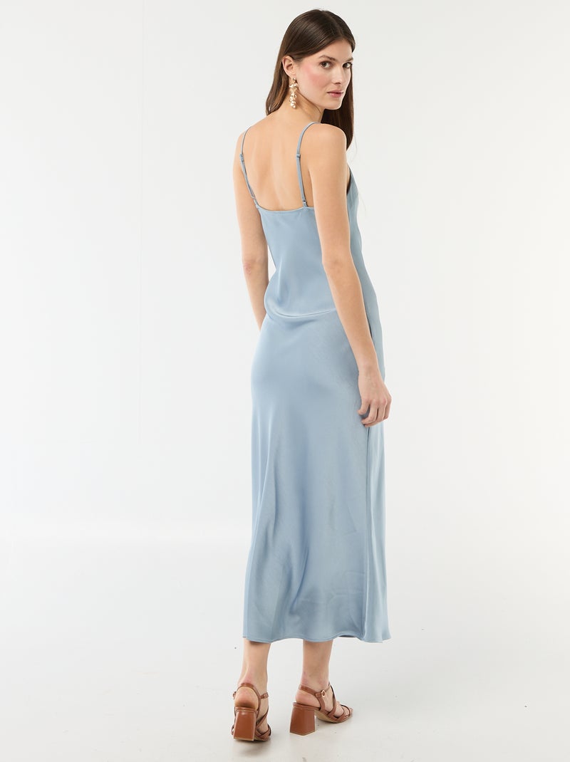 Vestido largo satinado de tirantes finos Azul - Kiabi