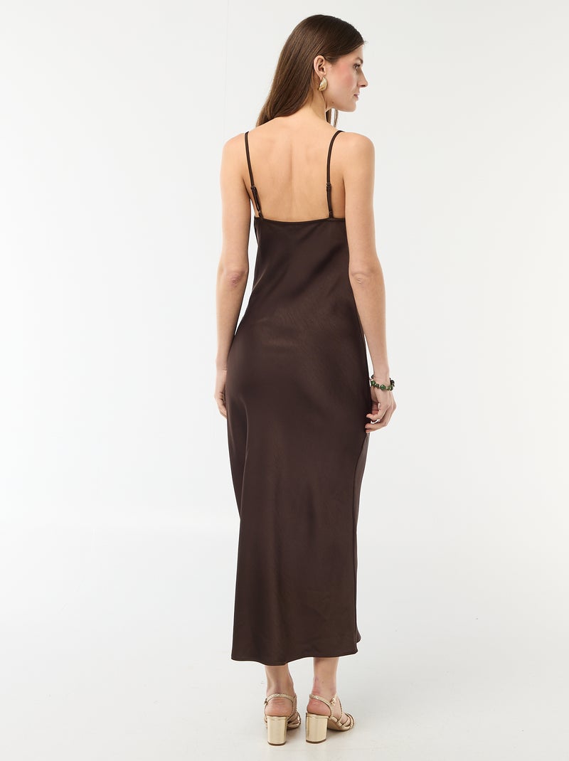 Vestido largo satinado de tirantes finos Marron - Kiabi