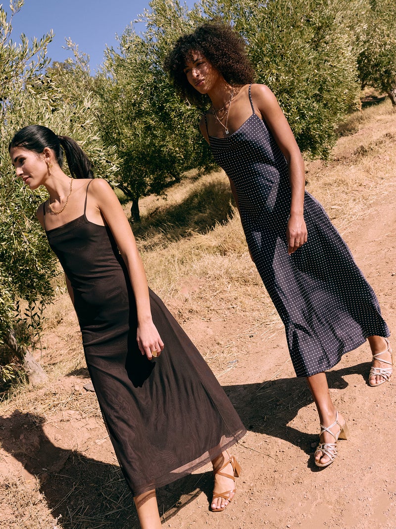 Vestido largo satinado de tirantes finos Negro - Kiabi