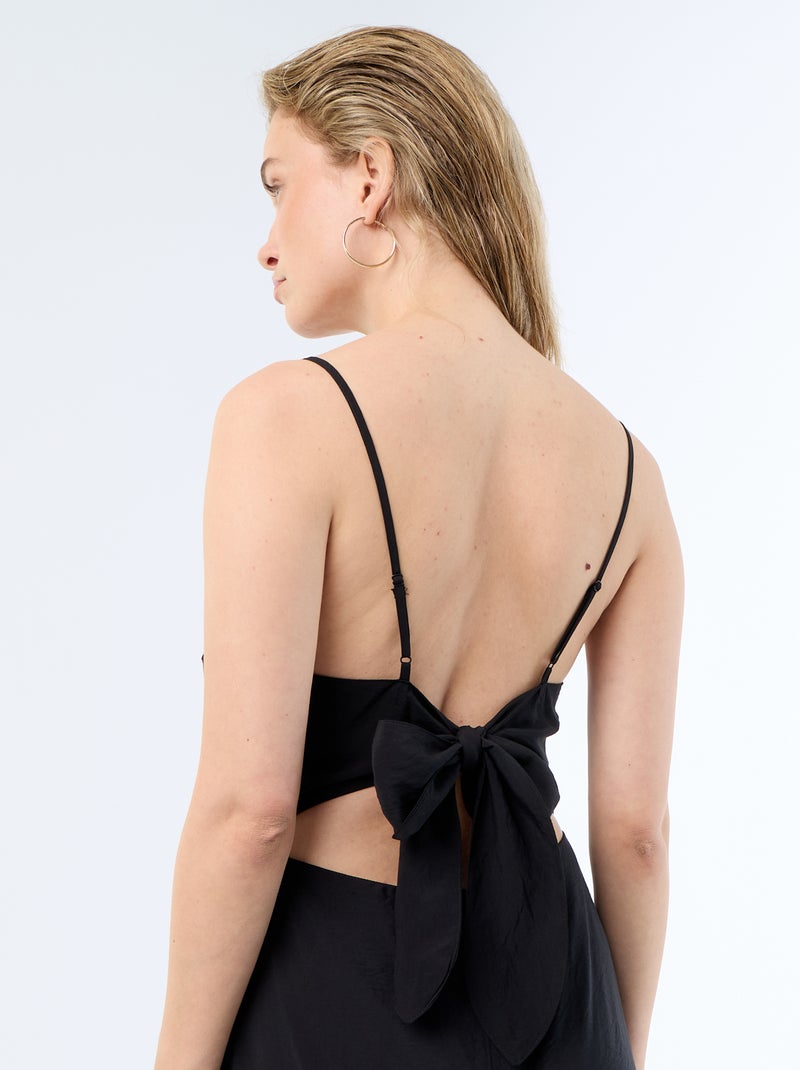 Vestido largo satinado de tirantes finos Negro - Kiabi
