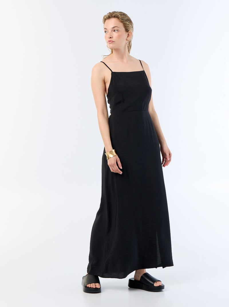 Vestido largo satinado de tirantes finos Negro - Kiabi