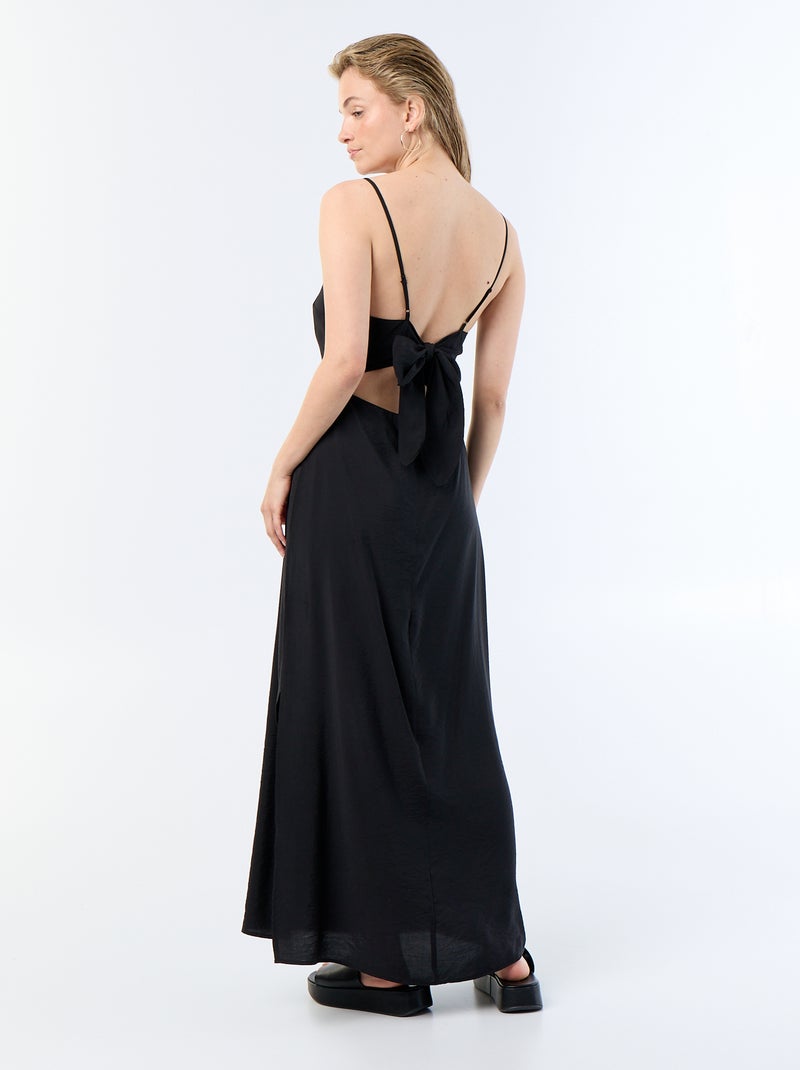 Vestido largo satinado de tirantes finos Negro - Kiabi