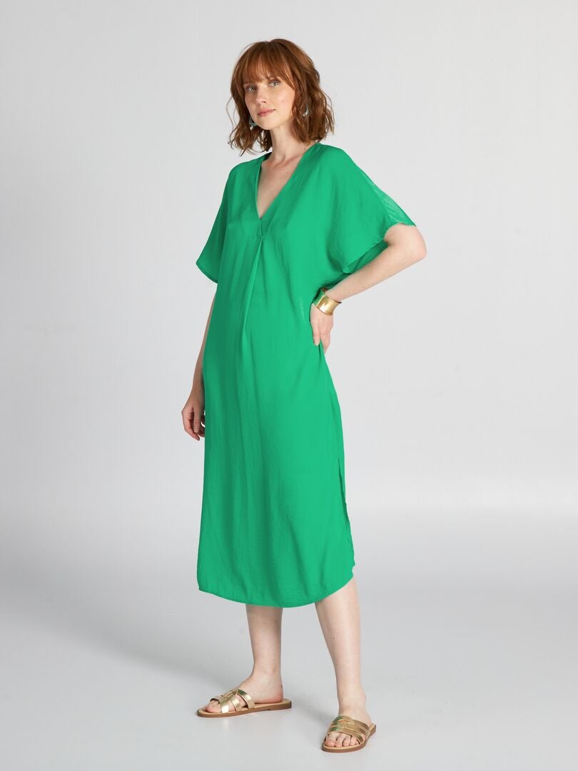 Vestido largo satinado Verde - Kiabi