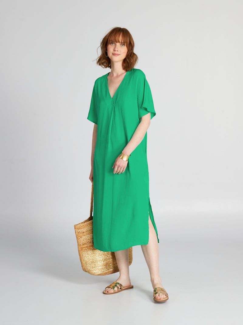 Vestido largo satinado Verde - Kiabi
