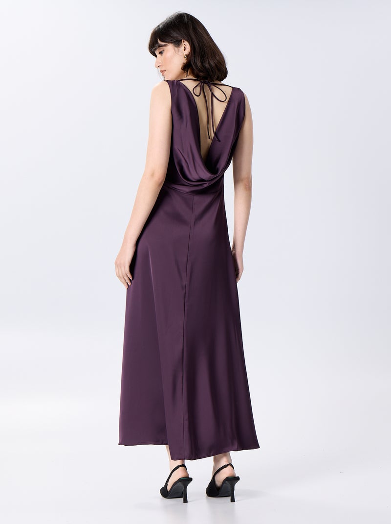 Vestido largo satinado y drapeado Purpura - Kiabi