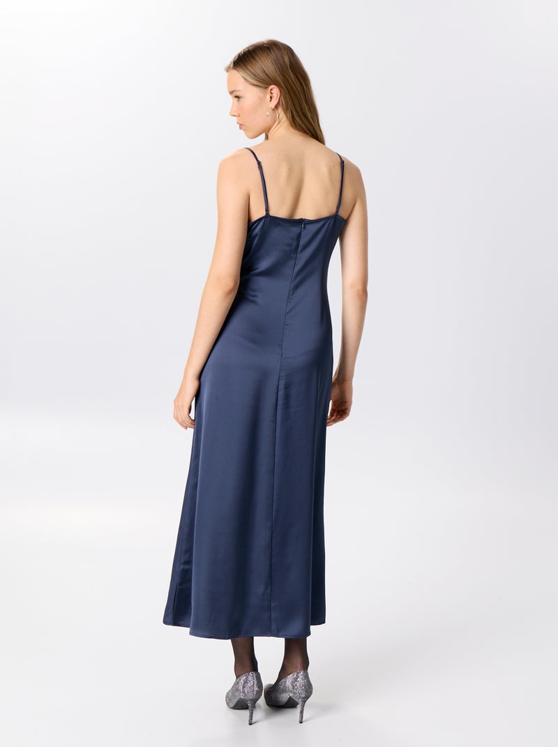 Vestido largo satinado y encaje Azul - Kiabi