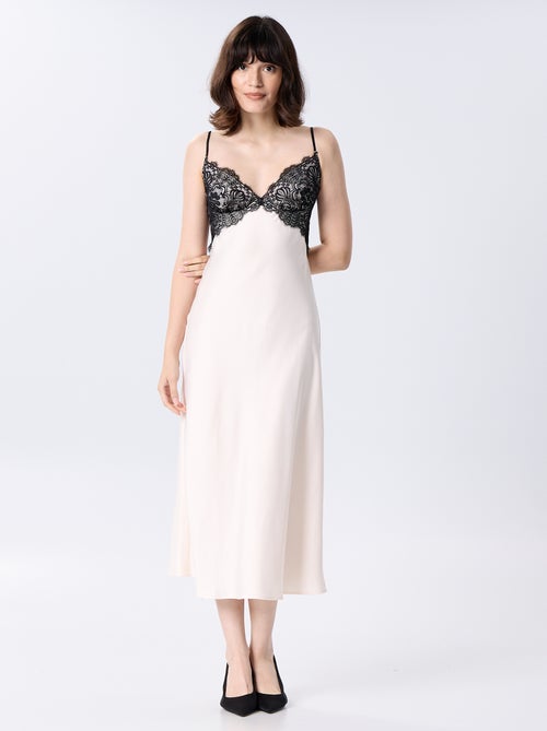 Vestido largo satinado y encaje - Kiabi Vestido largo satinado y encaje - Kiabi