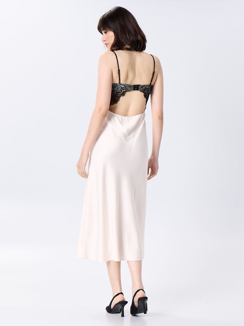 Vestido largo satinado y encaje - Kiabi Vestido largo satinado y encaje - Kiabi