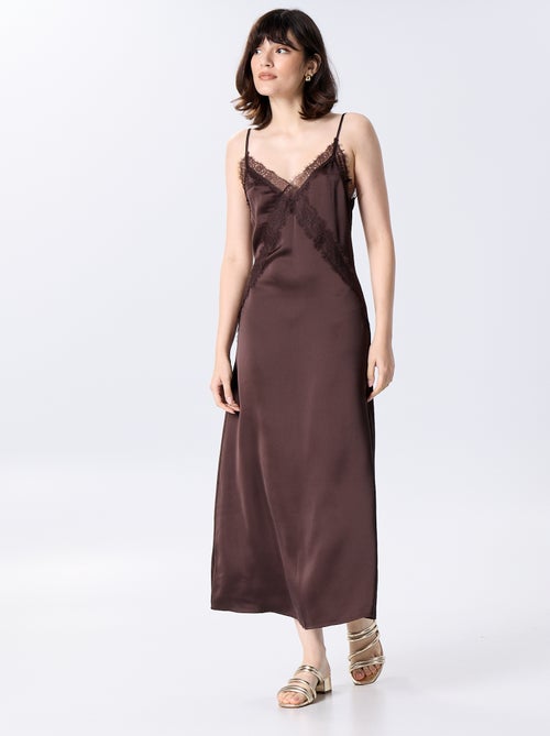 Vestido largo satinado y encaje - Kiabi Vestido largo satinado y encaje - Kiabi