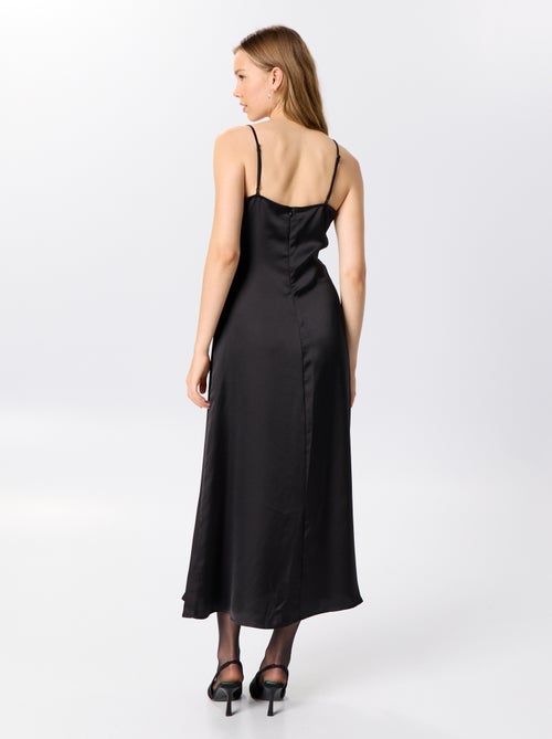 Vestido largo satinado y encaje - Kiabi