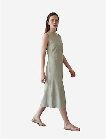 Vestido largo sin mangas con cuello en u y abertura my fashion
