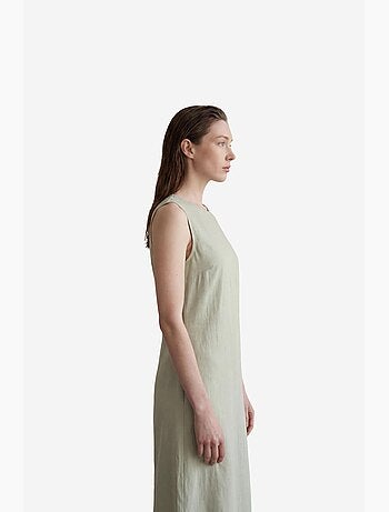 Vestido largo sin mangas con cuello en u y abertura my fashion