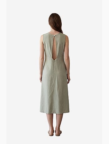 Vestido largo sin mangas con cuello en u y abertura my fashion