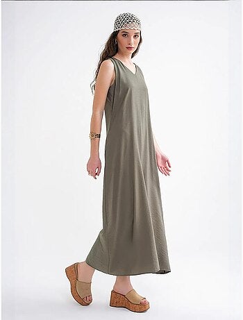 Vestido largo sin mangas con cuello en v y bolsillos mixray