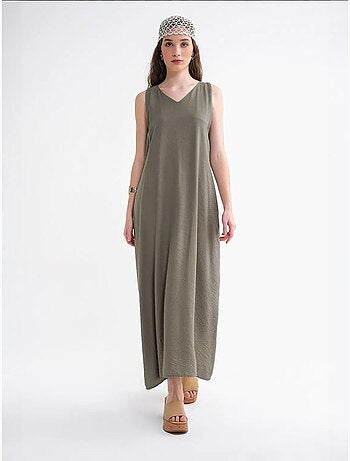 Vestido largo sin mangas con cuello en v y bolsillos mixray