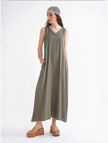 Vestido largo sin mangas con cuello en v y bolsillos mixray