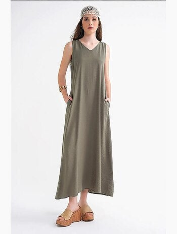 Vestido largo sin mangas con cuello en v y bolsillos mixray